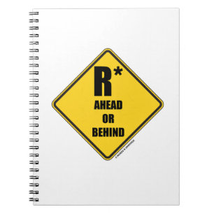 R-Star Ahead Or Behind Yellow Diamond Warning Sign Notebook