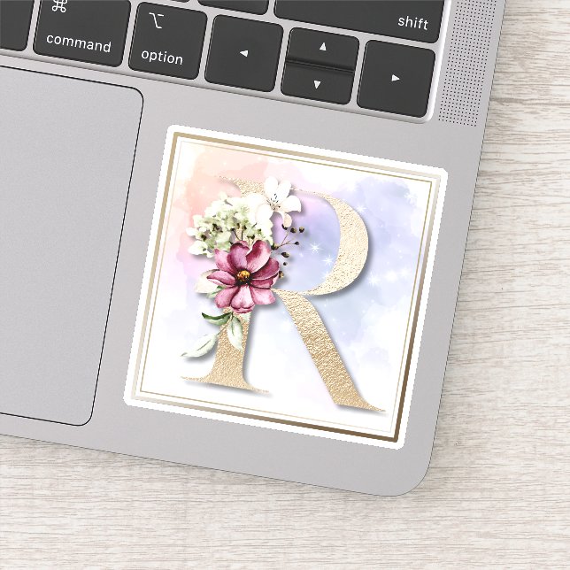 R Sticker Floral Monogram Burgundy (Détail)