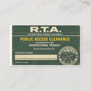 R.T.A. Public Access Clearance  Business Card