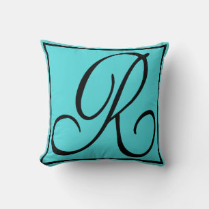 R - The Letter R on Aqua Background Throw Pillow