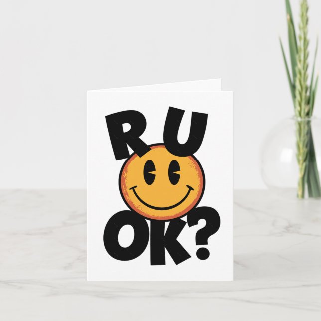R U Ok Smiley Face Mental Health Design Sticker  Card (Front)
