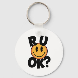 R U Ok Smiley Face Mental Health Design Sticker  Keychain