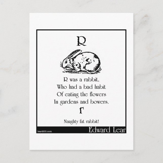 R was a rabbit, postcard (Front)