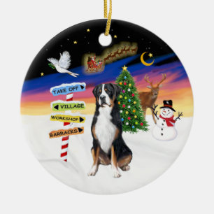R - Xmas Signs - Greater Swiss Mountain Dog Ceramic Ornament