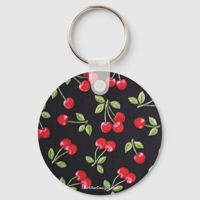 rab billy Rockabilly Red Cherries on Black  Gifts Keychain (Front)
