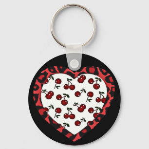 RAB cherries Leopard Print Heart Rockabilly Keychain