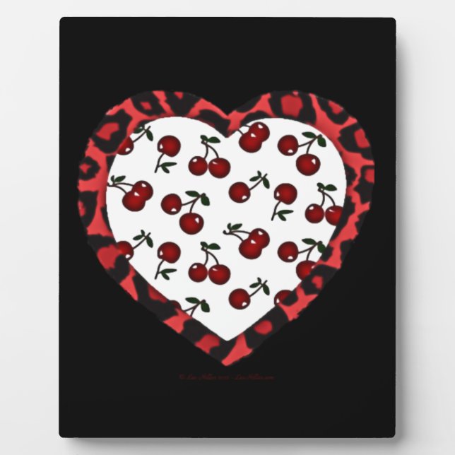 RAB cherries Leopard Print Heart Rockabilly Plaque (Front)