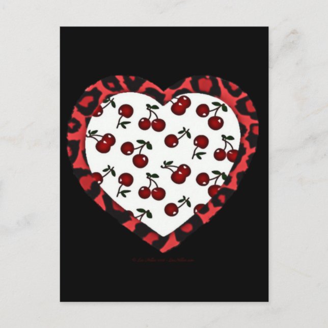 RAB cherries Leopard Print Heart Rockabilly Postcard (Front)