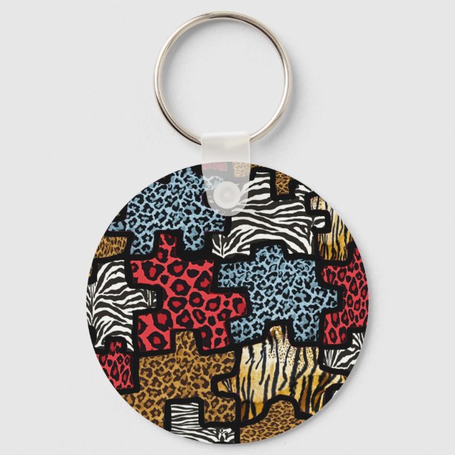 RAB Rockabilly Animal Print Puzzle Keychain (Front)