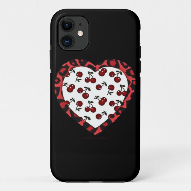RAB Rockabilly Cherries Leopard Print Heart Case-Mate iPhone Case (Back)