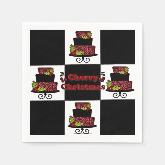 RAB Rockabilly Cherry Christmas Cake Paper Napkin (Front)
