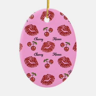 RAB Rockabilly Cherry Kisses on Pink Ceramic Ornament