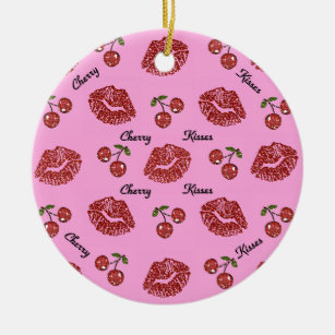 RAB Rockabilly Cherry Kisses on Pink Ceramic Ornament