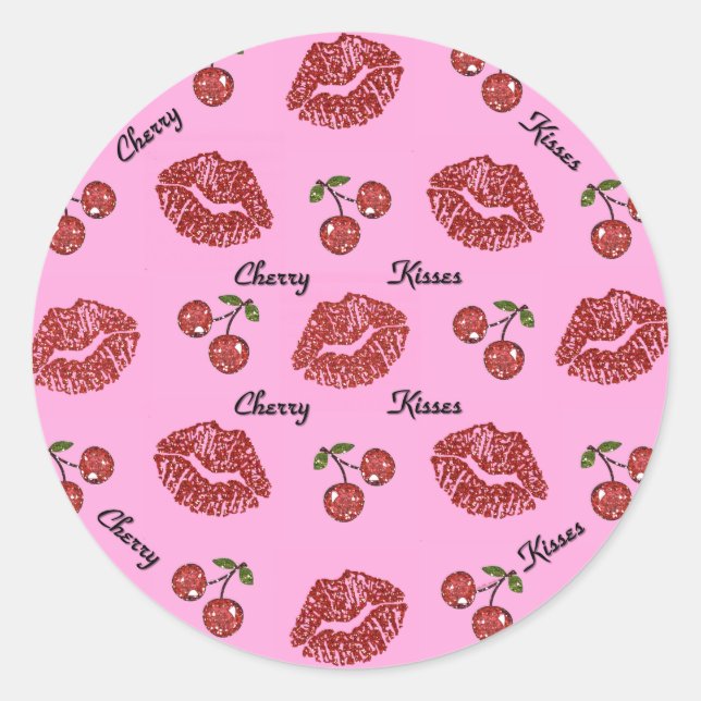 RAB Rockabilly Cherry Kisses on Pink Classic Round Sticker (Front)