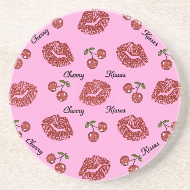 RAB Rockabilly Cherry Kisses on Pink Coaster (Front)