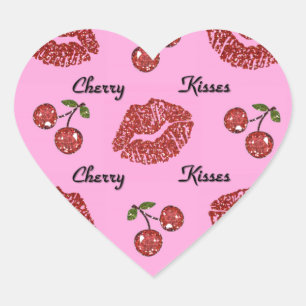 RAB Rockabilly Cherry Kisses on Pink Heart Sticker