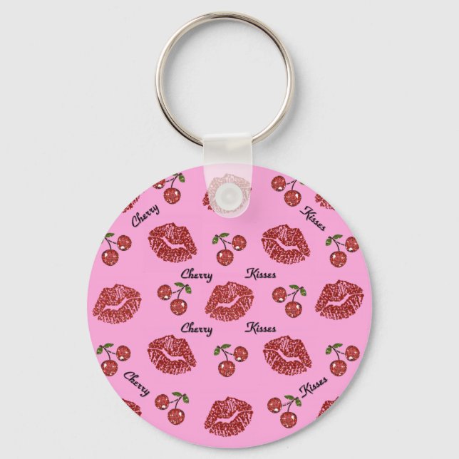 RAB Rockabilly Cherry Kisses on Pink Keychain (Front)
