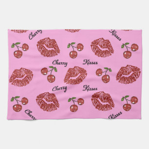 RAB Rockabilly Cherry Kisses on Pink Kitchen Towel