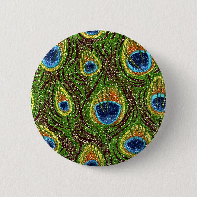 RAB Rockabilly Colourful Peacock Feathers Print 2 Inch Round Button (Front)