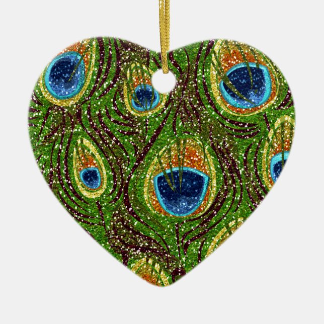 RAB Rockabilly Colourful Peacock Feathers Print Ceramic Ornament (Front)