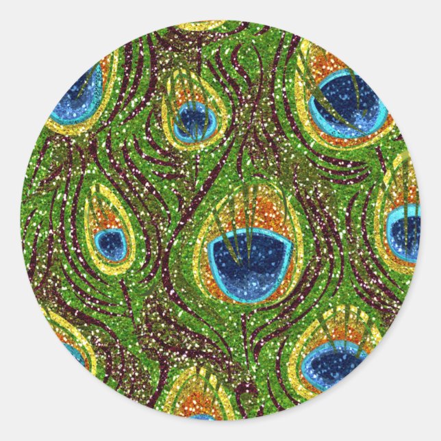 RAB Rockabilly Colourful Peacock Feathers Print Classic Round Sticker (Front)