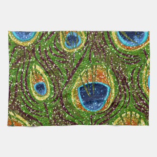 RAB Rockabilly Colourful Peacock Feathers Print Kitchen Towel