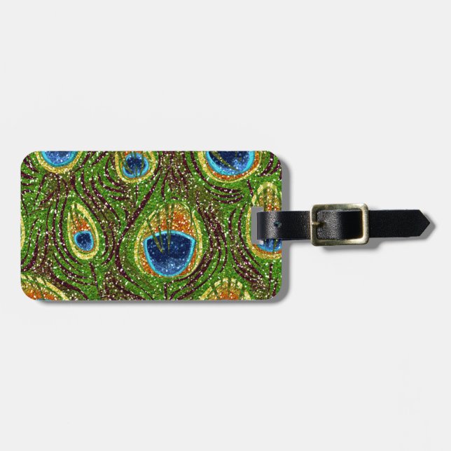 RAB Rockabilly Colourful Peacock Feathers Print Luggage Tag (Front Horizontal)