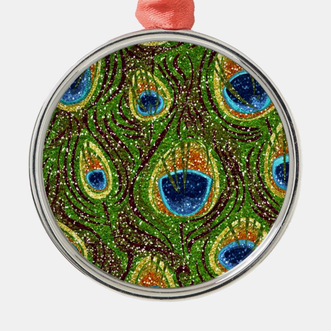 RAB Rockabilly Colourful Peacock Feathers Print Metal Ornament (Front)