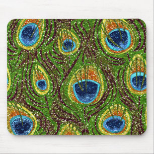 RAB Rockabilly Colourful Peacock Feathers Print Mouse Pad