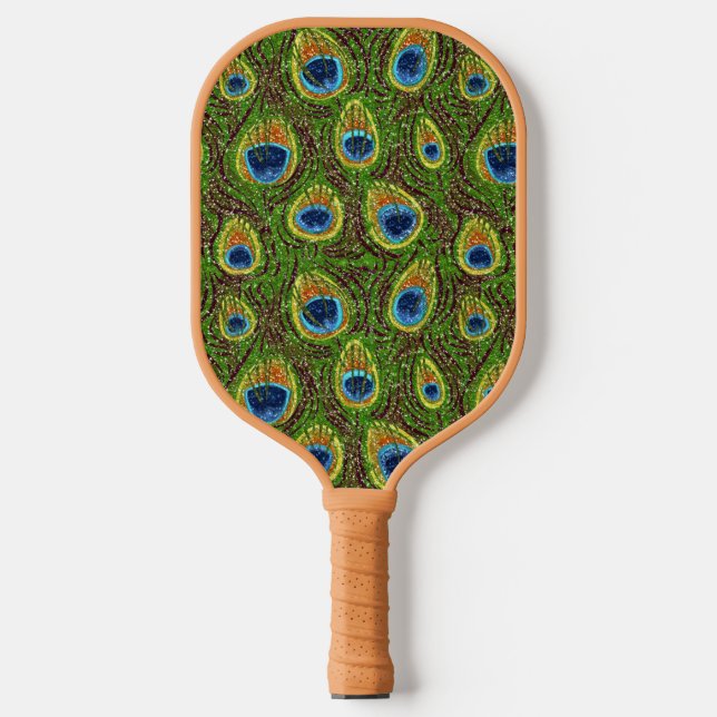 RAB Rockabilly Colourful Peacock Feathers Print Pickleball Paddle (Front)