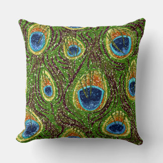 RAB Rockabilly Colourful Peacock Feathers Print Throw Pillow