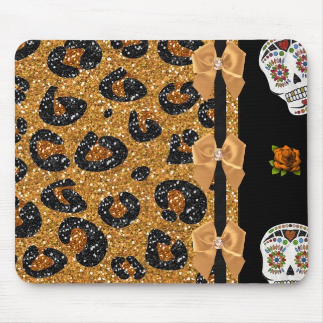 RAB Rockabilly Gold Leopard Print Sugar Skulls Mouse Pad (Front)