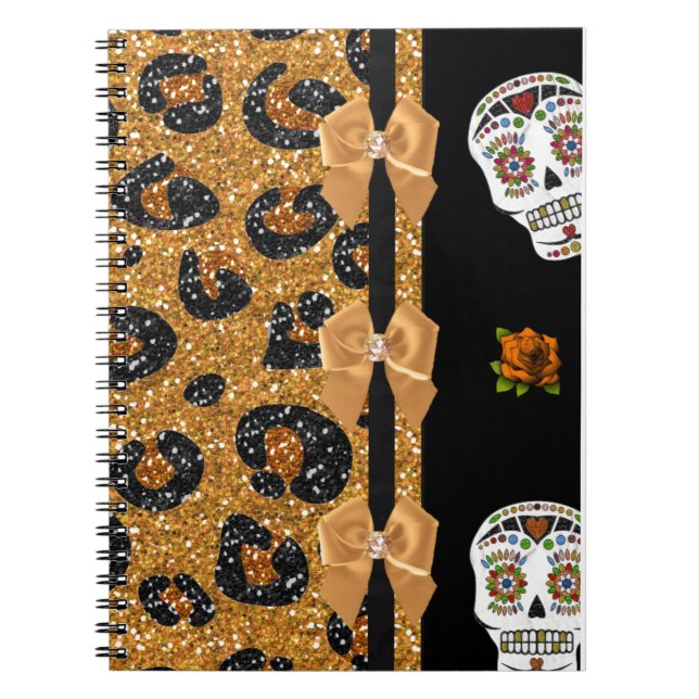 RAB Rockabilly Gold Leopard Print Sugar Skulls Notebook (Front)