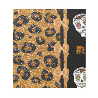 RAB Rockabilly Gold Leopard Print Sugar Skulls Notepad
