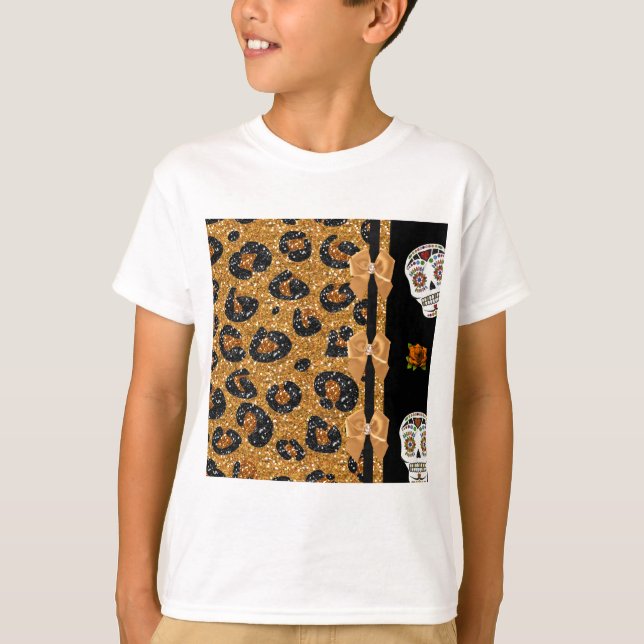 RAB Rockabilly Gold Leopard Print Sugar Skulls T-Shirt (Front)