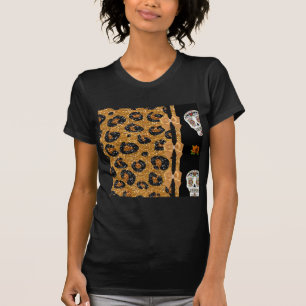 RAB Rockabilly Gold Leopard Print Sugar Skulls T-Shirt