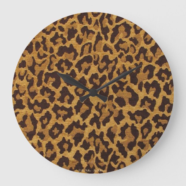 RAB Rockabilly Leopard Print Brown Gold Large Clock (Front)