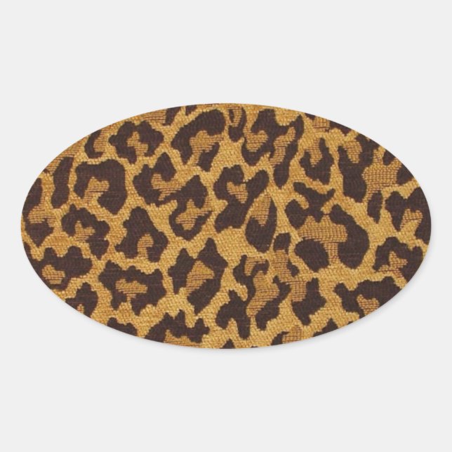 RAB Rockabilly Leopard Print Brown Gold Oval Sticker (Front)