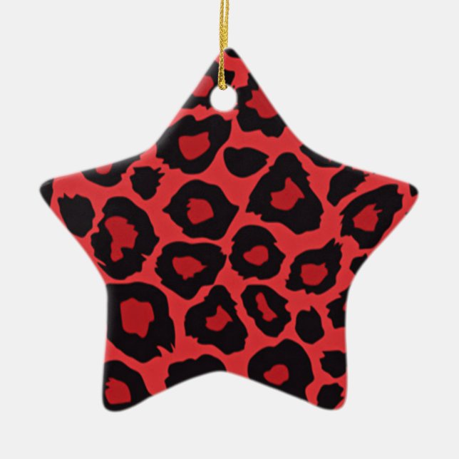 RAB Rockabilly Leopard Print Red Black Ceramic Ornament (Front)
