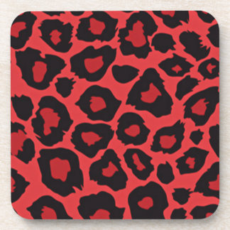 RAB Rockabilly Leopard Print Red Black Coaster