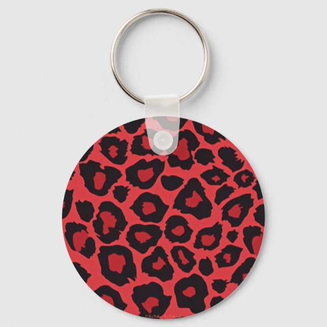 RAB Rockabilly Leopard Print Red Black Keychain (Front)