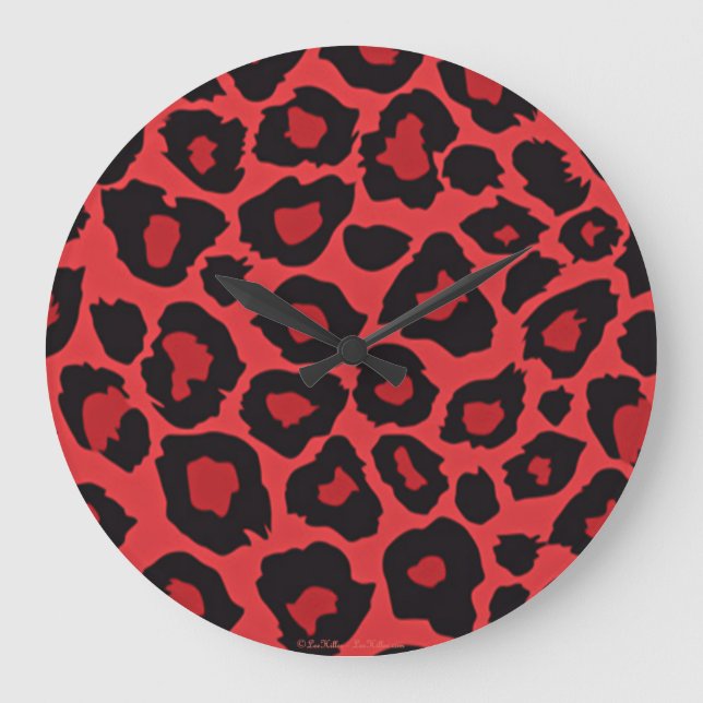 RAB Rockabilly Leopard Print Red Black Large Clock (Front)