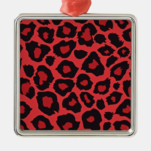RAB Rockabilly Leopard Print Red Black Metal Ornament (Front)