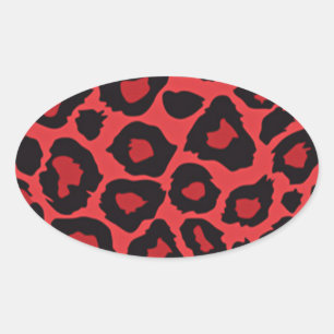 RAB Rockabilly Leopard Print Red Black Oval Sticker