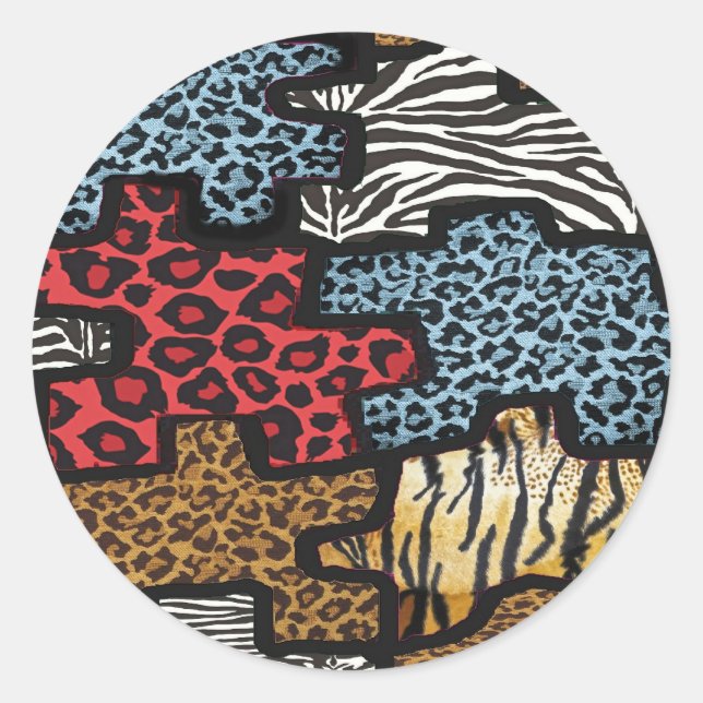 RAB Rockabilly Leopard Zebra Puzzle Print Gifts Classic Round Sticker (Front)