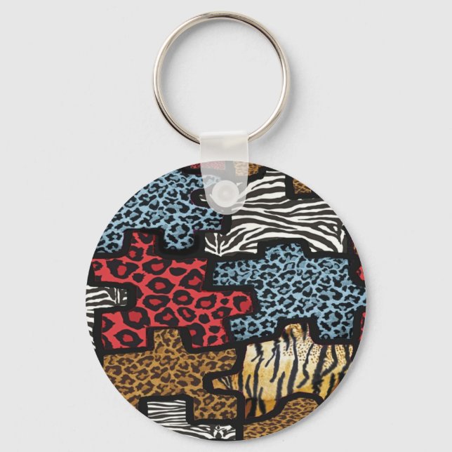 RAB Rockabilly Leopard Zebra Puzzle Print Gifts Keychain (Front)