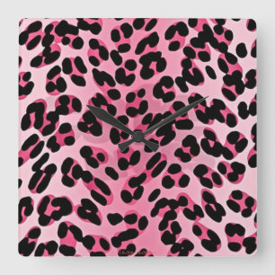 RAB Rockabilly Pink Cheetah Print Square Wall Clock