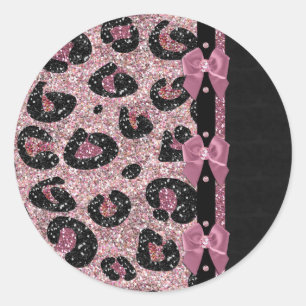 RAB Rockabilly Pink Leopard Print Ribbon Bows Classic Round Sticker