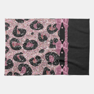 RAB Rockabilly Pink Leopard Print Ribbon Bows Kitchen Towel