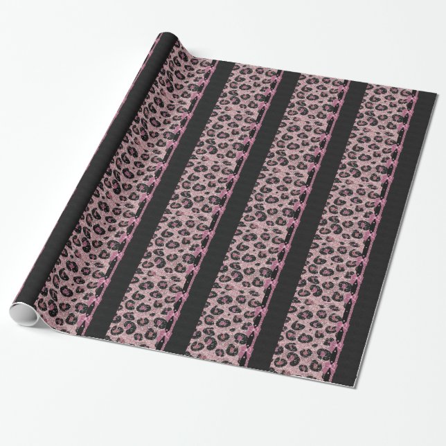 RAB Rockabilly Pink Leopard Print Ribbon Bows Wrapping Paper (Unrolled)